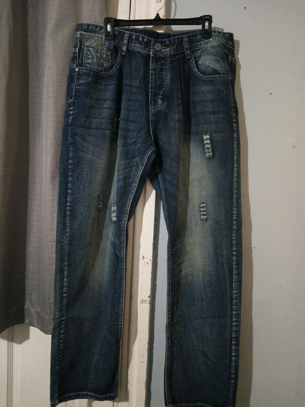 Men's Distressed Dark Blue Jeans - Classic Denim